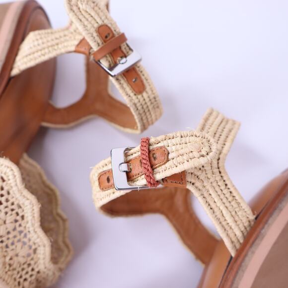 CLERGERIE Charline Platform Wedge Sandals Natural Raffia Strap Women's 39.5/ US9 - Picture 3 of 11
